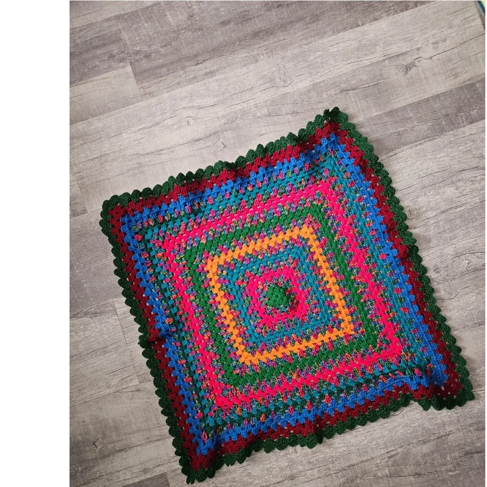Handmade Crochet Granny Square Blanket Multicolor Afghan Throw